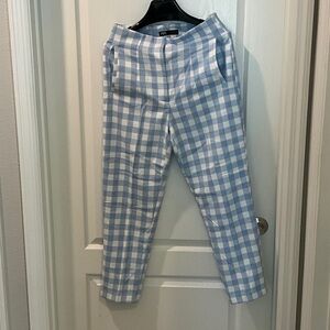 Zara Light Blue and White Plaid Trousers